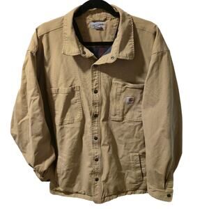 Carhartt Men's Size 2XL Rugged Flex Canvas Shirt Jacket - Fleece Lined - Tan